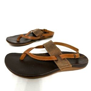 Chaco Maya II Slingback Leather Thong Sandal Women’s Size 7 Brown Tan Comfort